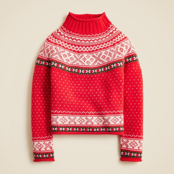 J. Crew Fair Isle 2025 Rollneck Sweater in Red Ivory NWT Size S - Picture 1 of 4